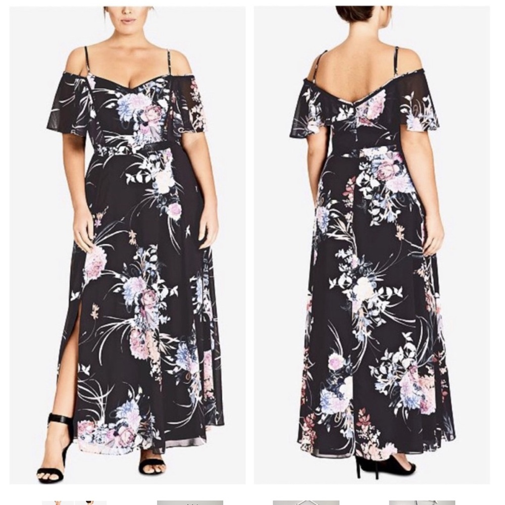 City Chic Black Floral Cold-Shoulder Maxi Dress - Picture 3 of 6